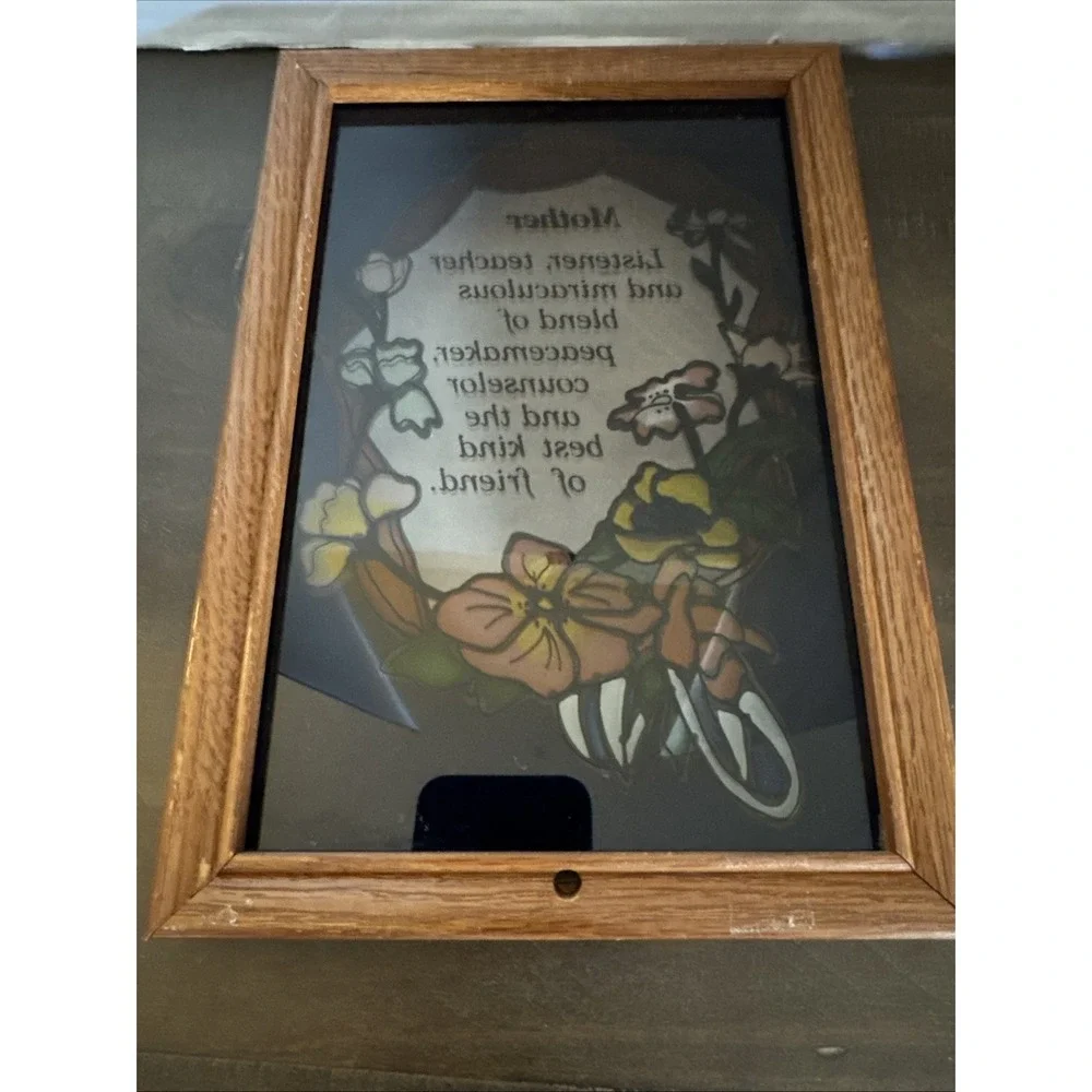Vintage Mother‎ Poem Mirrored Stained Glass Style in Wood Frame 10